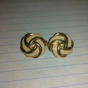 Trifari Gold and Cream Love Knot Earrings